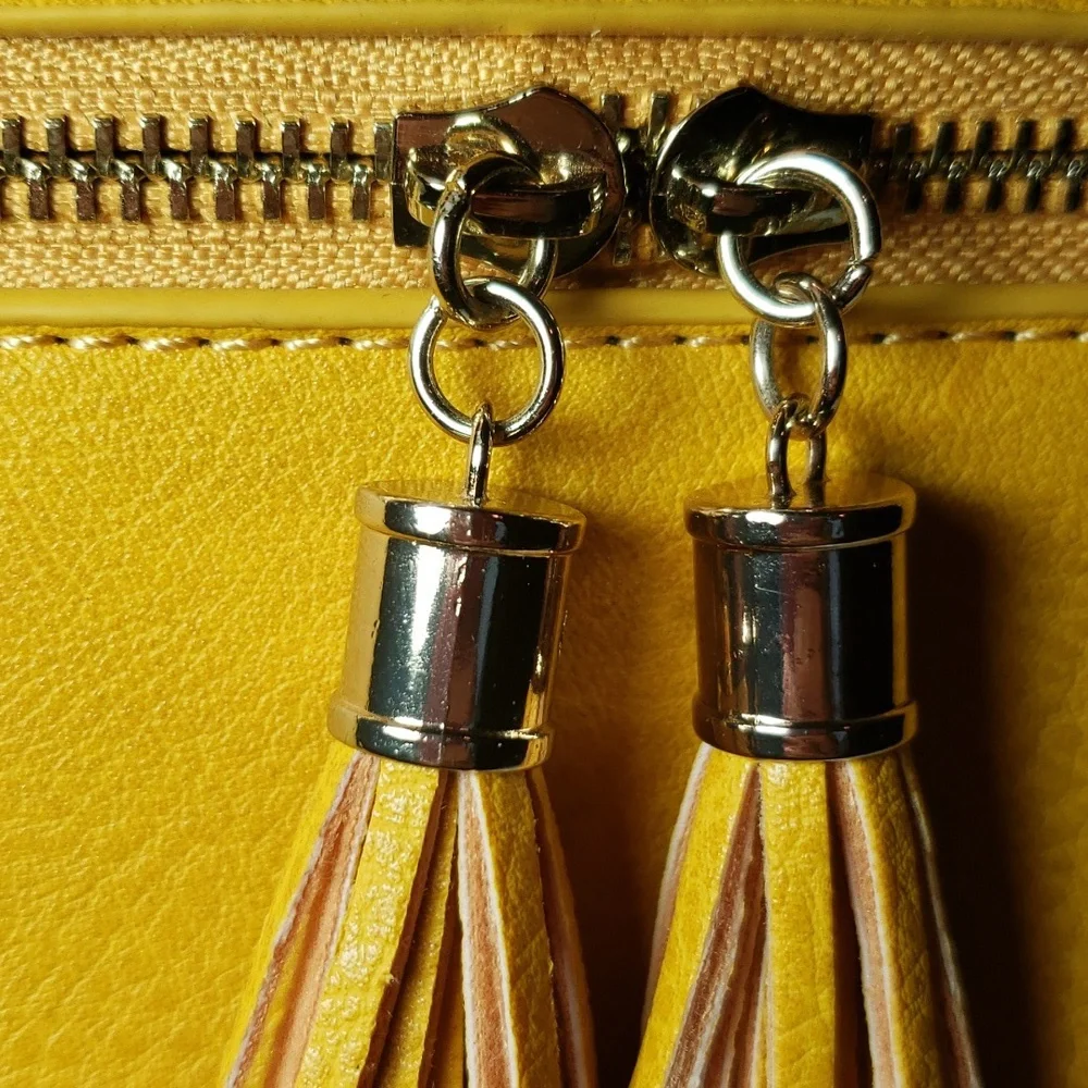 Dome Crossbody Bag With Adjustable Strap And Two Tassels - Picture 7 of 9